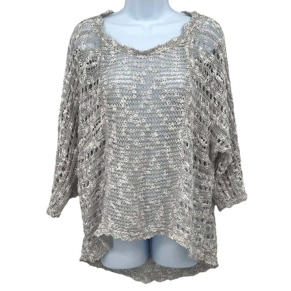 Valerie Bertinelli Womens Loose Knit Sweater Size 2X Silver Gray Cotton Blend